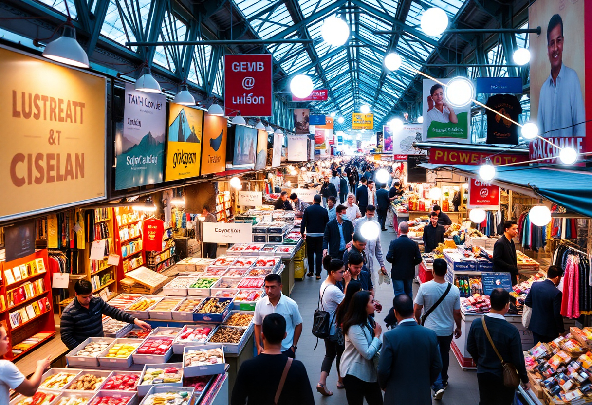 avantages-boutique-en-ligne-accessibilite Un marché digital avec des produits affichés et des réseaux connectés, mettant en avant l’accessibilité du e-commerce.